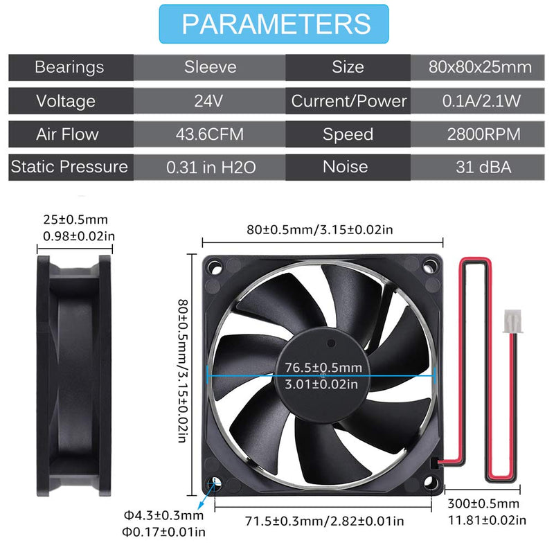 [Australia - AusPower] - GDSTIME 80mm x 80mm x 25mm 24V Brushless DC Cooling Fan 