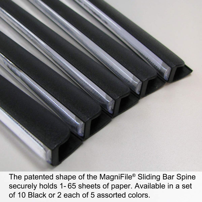 [Australia - AusPower] - Ultimate Office MagniFile Sliding Bars Bind and Index Any Standard File Folder or Loose Pages Up to 65 Sheets. Secure Your Documents and Find Files Fast! (Set of 10, Black) Set of 10 