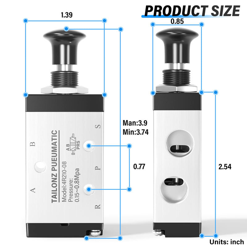 [Australia - AusPower] - TAILONZ PNEUMATIC 1/4"NPT 5 Way 2 Postion Air Hand Lever Operated Valve Pneumatic Solenoid Valve Manual Control Push-Pull 4R210-08 