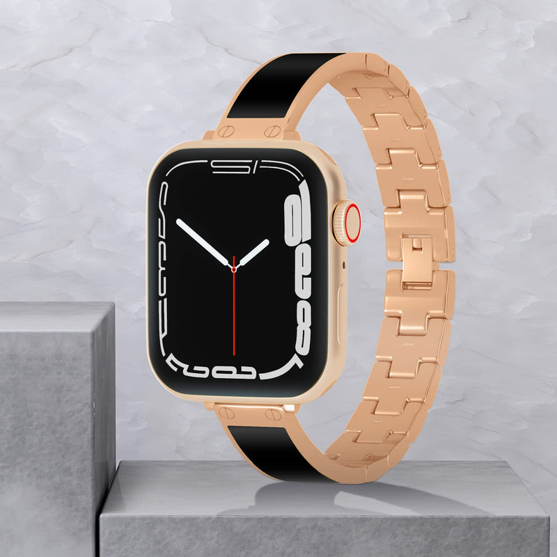 [Australia - AusPower] - Gleiven Smartwatch Band Compatible with Apple Watch Band 38mm 40mm 41mm, Easy Adjust Stainless Bracelet Wristband Jewelry Compatible Women Men for iWatch SE Series 7 6 5 4 3 2 1 Rose Gold Strap Rose Gold Stainless Watchband-38 38mm / 40mm / 41mm 