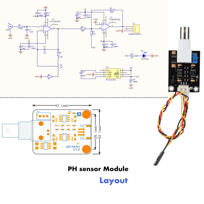 [Australia - AusPower] - Liquid PH 0-14 Value Sensor Module Accuracy 0.1pH + BNC Connect Terminal PH Electrode Probe Kit, PH Detection detect Sensor Module for Arduino 