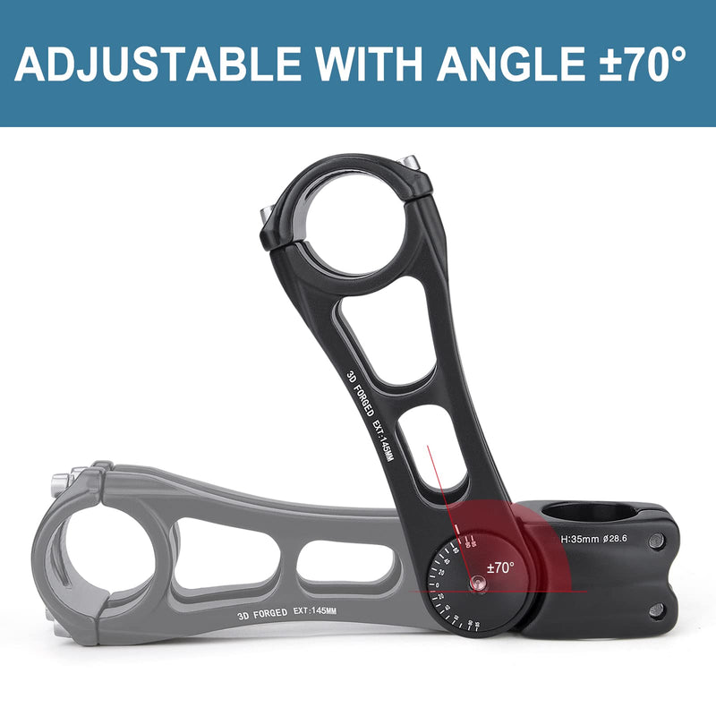 [Australia - AusPower] - CXWXC Adjustable MTB Stem 31.8mm 70 Degree - 90/110/145mm Bike Stem Riser for Handlebar - Aluminum Alloy Mountain Bike Handlebar Riser Extender for MTB Road City Bike Bicycle A: 31.8 x 145mm 