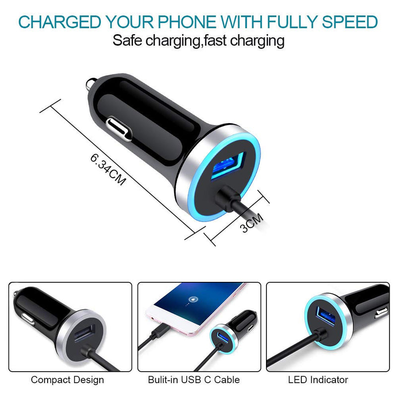 [Australia - AusPower] - Fast Type C Car Charger for Samsung Galaxy S21 S20 FE/Note 20 Ultra/S10 S10e S9 S8 A71 A51 A20 A21,Moto G Power G Stylus G Fast,Motorola Edge+ G9 G8 G7,3.4A Fast Charging Car Adapter+3ft USB C Cable 