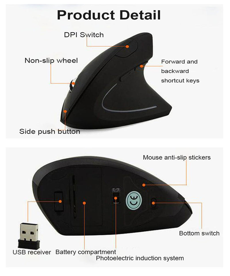 [Australia - AusPower] - Sokelinn-six Wireless Vertical Mouse,2.4Ghz Cordless 800/1200/1600 Adjustable DPI High Sensitivity Ergonomic USB Gaming Mouse for Computers and Laptops 