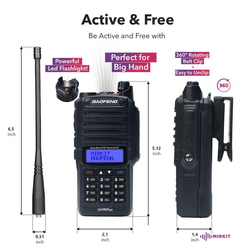 [Australia - AusPower] - Mirkit Waterproof Baofeng Radio UV-9R Plus MK1 (UV-82 3rd gen) 8 Watt Max Power Ham Radio Handheld & 2200mAh Baofeng Battery, IP67 Portable Radio: Dust, Cold & Waterproof Radio 2022 IP67 1 X 