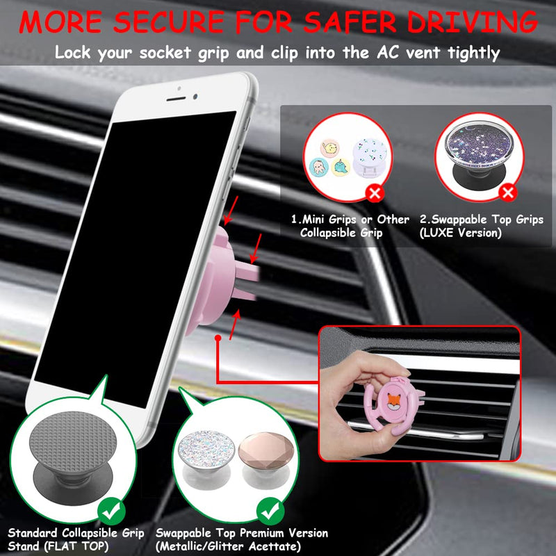 [Australia - AusPower] - HOMEFOX Socket Holder Car Mount - 2 Pack Collapsible Socket Mount for Car Vent, Grip Socket Car Holder for iPhone with Secure Vent Clip for Horizontal Air Vent ONLY, Pink Two Pack Vent Mount Pink/Pink 