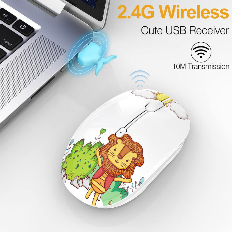 [Australia - AusPower] - FMOUSE Wireless Mouse Cute Silent Computer Mouse with USB Receiver & Cute Decoration, Wireless Bluetooth Dual Mode Mouse 1600 DPI Power Saving Less Noise, Portable Mouse for PC, Laptop, Desktop (Lion) Lion 