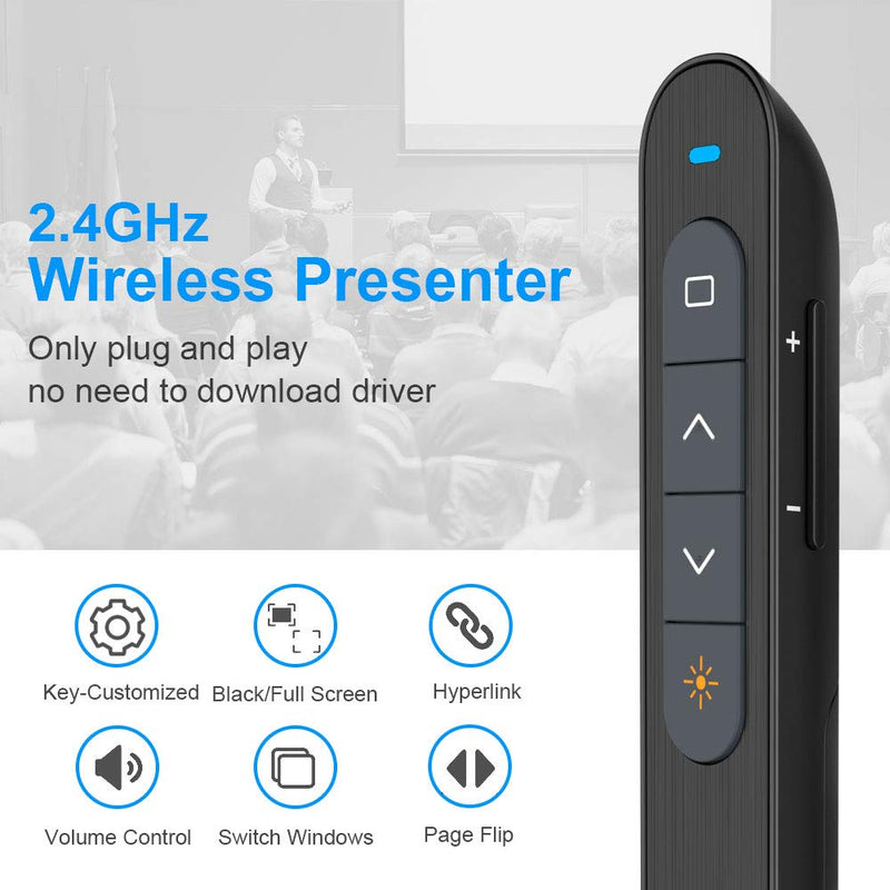 [Australia - AusPower] - NORWII N27 Wireless Presenter with Laser Pointer Presentation, 330 FT Long Contol Range Hyperlink Volume PPT PowerPoint Clicker for Presentation Remote Slide Advancer 