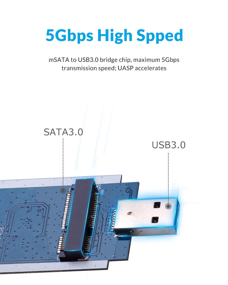 [Australia - AusPower] - ORICO SSD Enclosure Portable mSATA Adapter (no Cable Required), 5 Gbit/s USB 3.0 External Enclosure for mSATA SSD max up to 2 TB-MSG 