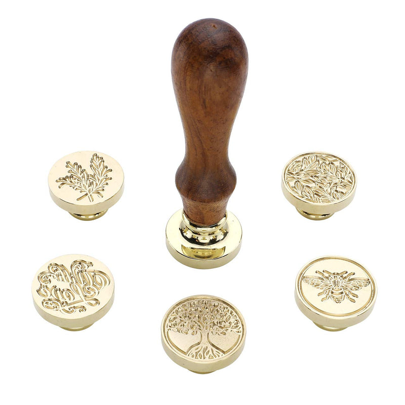 [Australia - AusPower] - Wax Seal Stamp Set,Yoption 6 Pieces Plant Series Sealing Wax Stamp Heads + 1 Wooden Hilt, Vintage Seal Wax Stamp Kit with Gift Box (Sunflower+Tree of Life+Bee+with Love+Rosemary+Leaves) Botanical Set 