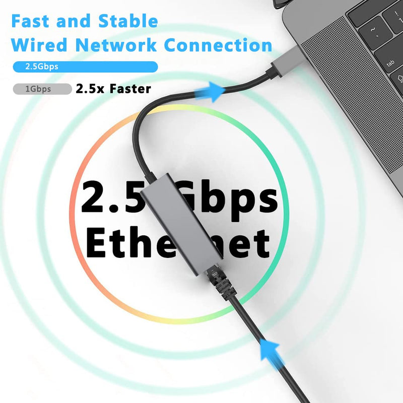 [Australia - AusPower] - USB C to Ethernet Adapter [2.5Gbps] USB Type-C to Ethernet Adapter Thunderbolt 3/4 to Network Converter for iPad Pro/Air, MacBook Pro/Air, Android Phones/Tablets, Laptops, More 2500Mbps USB C Network Adapter 