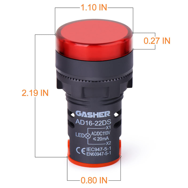 [Australia - AusPower] - GASHER 12V/24V/110V 20mA Energy Saving Indicator Light Mounting Hole Size 22mm (7/8 Inch) Red Green Yellow 6 Pcs 24V 