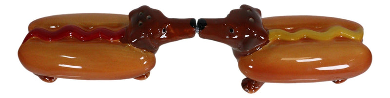 [Australia - AusPower] - Ebros Kissing Hot Dog Sausage Wiener Dachshunds Couple In Ketchup And Mustard Salt Pepper Shakers Ceramic Magnetic Figurine Set 4.75"L 