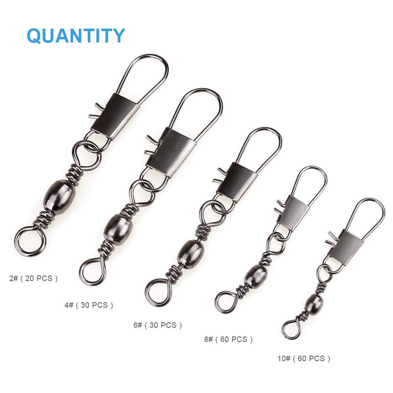 [Australia - AusPower] - MOBOREST 200PCS Barrel Snap Swivel Fishing Accessories, Premium Fishing Gear Equipment with Ball Bearing Swivels Snaps Connector for Quick Connect Fishing Lures 