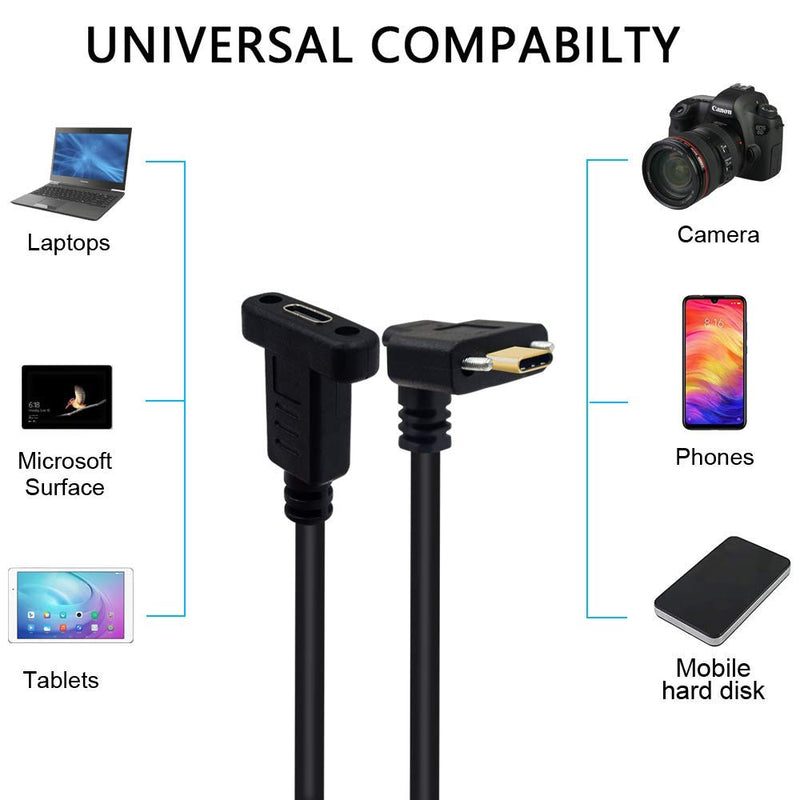 [Australia - AusPower] - Poyiccot USB C Extension Cable 2 feet, Dual Screw Locking USB Type C Up or Down Angle 90 Degree Male to USB Type C Female with Panel Mount Hole 5A Sync and Charging Cord Wire Extension Cable dual screw locking USB C up angle 