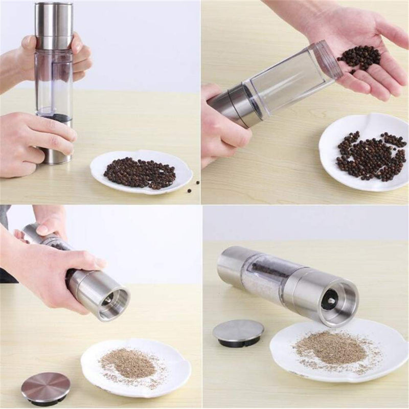 [Australia - AusPower] - Manual Stainless Steel 2 in 1 Salt and Pepper Grinder Dual Hand Spice Mill with Ceramic Core Kitchen Gadget Tool 