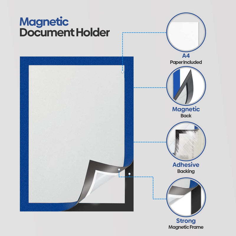[Australia - AusPower] - Magnetrip Self-Adhesive A4 Magnetic Document Holder, 8.5x11 Sign Holder, Blue (4-Pack) 