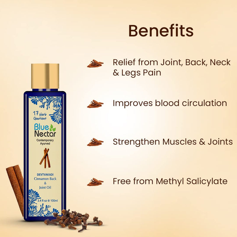 [Australia - AusPower] - Blue Nectar Ayurvedic Back, Joint and Shoulder Pain Oil with Cinnamon, Clove Essential Oils (3.4 fl oz, 17 Herbs) 