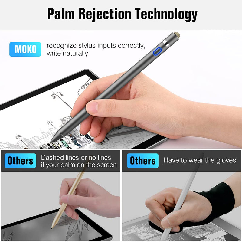 [Australia - AusPower] - MoKo Stylus Pen for iPad, 2 in 1 Rechargeable Digital Pen fit Apple 2021 iPad Mini 6th Generation, iPad 8th/9th Gen 2021 iPad Pro 11/12.9 Inch (2018-2021),iPad Air 4th, iPad 6/7th - Space Gray 