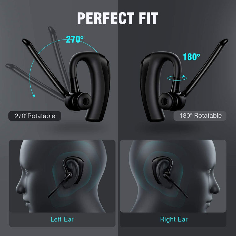 [Australia - AusPower] - Bluetooth Headset, Bluetooth Earpiece 16 Hours Talktime with CVC8.0 Noise Cancelling Mic Mute Key Hands-Free Earphones for Cell Phones PC Laptop Business Truck Driver Office Call Center Skype 