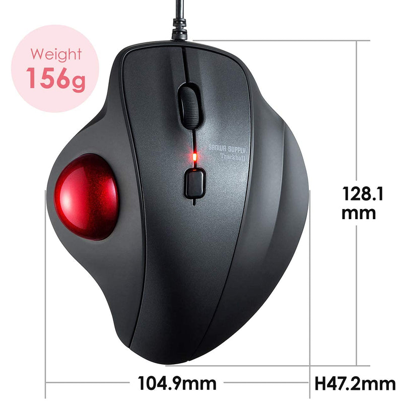 [Australia - AusPower] - SANWA Wired Ergonomic Trackball Mouse, Optical Vertical Rollerball Mice, Silent Buttons, 34mm Trackball, 600/800/1200/1600 Adjustable DPI, Compatible with MacBook, Laptop, Computer, Windows, macOS 