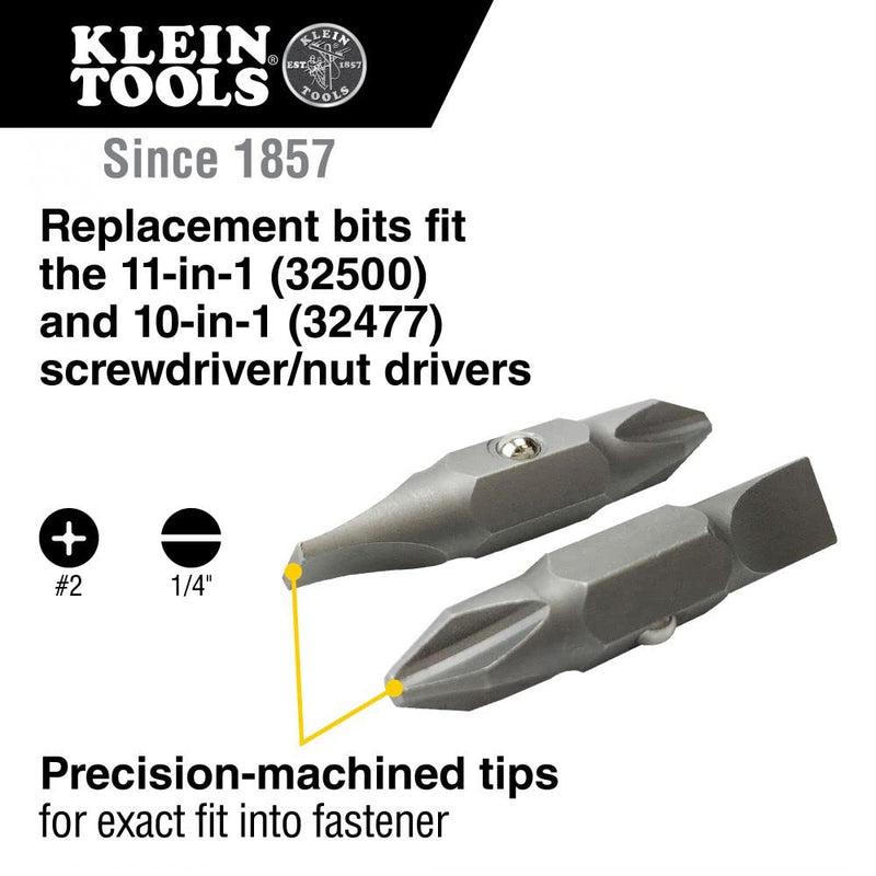 [Australia - AusPower] - Klein Tools 32483 Bit for 11-in-1 and 10-in-1 Klein Screwdriver Nut Driver, #2 Phillips, 1/4-Inch Slotted #2 Phillips, 1/4" Slotted 