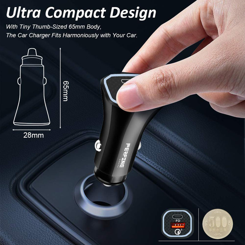 [Australia - AusPower] - Perfine USB C Car Charger Adapter 36W Super Fast Car Charger PD&QC 3.0 Dual Port Compatible for Phone 13/12/11 Pro/Max/XS, Samsung Note 10/S10 with Type C Cord 3.3ft Valentines Day Gifts for Him Men 