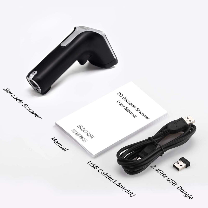 [Australia - AusPower] - Alacrity 2D 1D Wireless Barcode Scanner with Stand,QR Datamatrix PDF417,2in1 2.4G Wireless USB Wired Handheld Bar Code Reader,Capture Barcodes from Mobile Phone Screen,with Vibration Function,6708DA 2D Wireless 