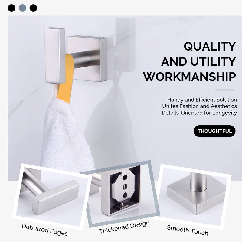 [Australia - AusPower] - Square Single Towel Hook 2 PCS Bundle with Double Towel Hook (Brushed Nickel) 