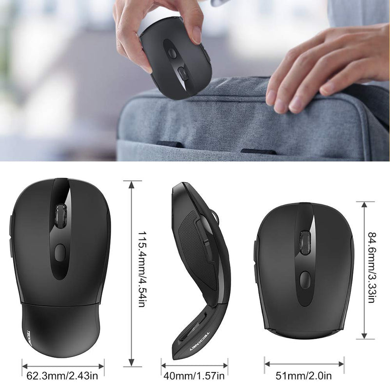 [Australia - AusPower] - Folding Wireless Optical Mouse TECKNET 2.4G Portable Mouse with USB Nano Receiver for Notebook, PC, Laptop, Computer, 18 Month Battery Life, 3 Adjustable DPI Levels: 2000/1500/1000 DPI (Black) Black 