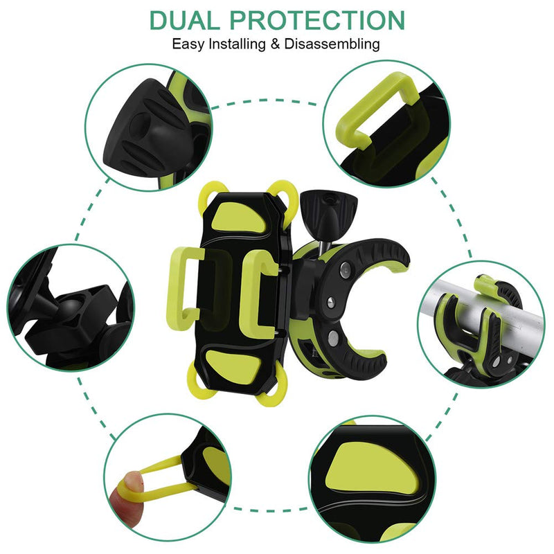[Australia - AusPower] - ihens5 Bike Phone Mount, Motorcycle & Mountain Bike Handlebar Phone Mount Bicycle Golf Cart Stroller Cell Phone Holder with Rubber Strap 360 Degrees Rotate for iPhone X 8 7 6 6s Plus Samsung (Green) Green 