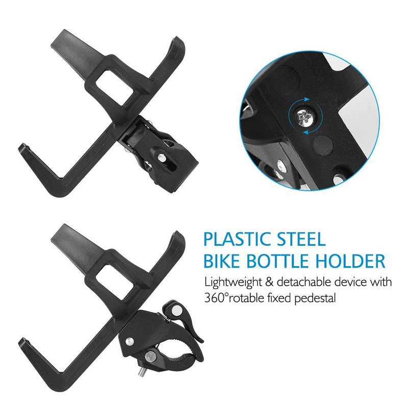 [Australia - AusPower] - Accmor Bike Water Bottle Holder No Screws, Universal Bike Cup Holder, 360 Degree Rotating Bike Water Bottle Cage, Water Bottle Holder for Bike Stroller Walker, 2 Pack Black 