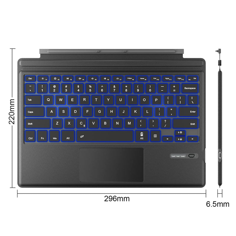 [Australia - AusPower] - Tomsenn Surface Pro Type Cover, Portable Wireless Bluetooth Keyboard with Touchpad, 7-Color LED Backlit and Built-in Rechargeable Battery (LED Backlit) Grey Backlit 