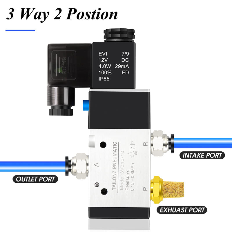[Australia - AusPower] - TAILONZ PNEUMATIC 3/8"NPT Solenoid Valve 3V310-10 12V/24V/110V/220V Single Coil Pilot-Operated Electric 2 Position 3 Way Connection Type DC12V 