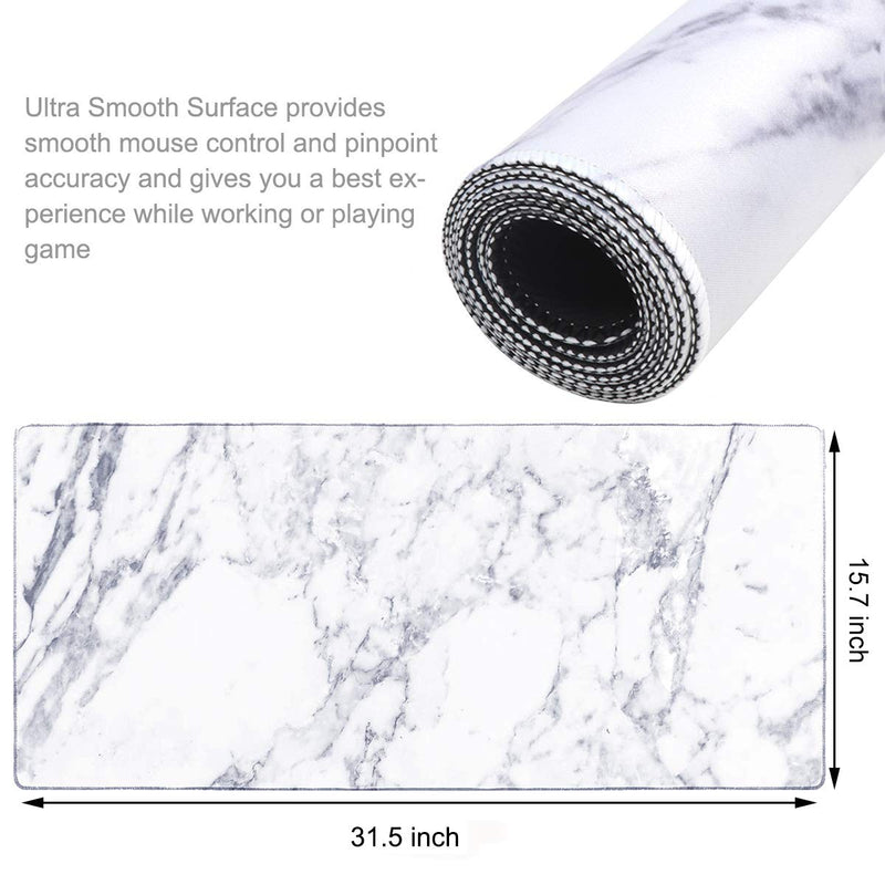 [Australia - AusPower] - HAOCOO Desk Pad, Office Desk Mat 31.5" ×15.7" Large Gaming Mouse Pad Durable Extended Computer Mouse Pad Water-Resistant Thick Writing Pads with Non-Slip Rubber Base for Office,White Marble 31.5" × 15.7" A White Marble 