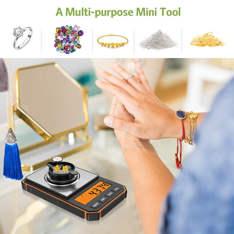 [Australia - AusPower] - KeeKit Digital Pocket Scale, 50g 0.001g Professional Milligram Scale, Portable Jewelry Scale with 50g Calibration Weight, Weighing Pan, LCD Backlit Display (Battery/Tweezers Included) Orange 