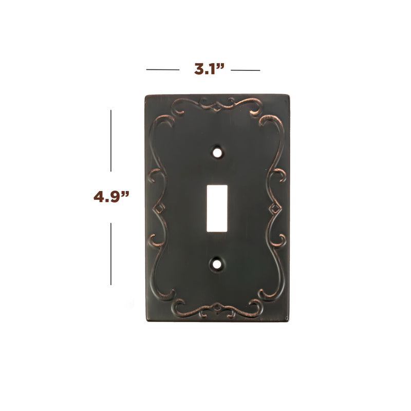 [Australia - AusPower] - SleekLighting | Wall plates Decorative Regal Scrollwork Oil Rubbed Bronze | Electric Outlet and Switch Covers| Style: 1 Gang Toggle (2 Pack) 1 Toggle 