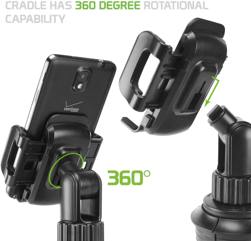 [Australia - AusPower] - Cellet 360 Adjustable Cup Holder Mount, Hands Free Automobile Cradle Compatible for Apple iPhone 13 Pro Max Mini 12 11 Pro Xs Max XR 8 Plus Galaxy S21 S20 S10 S10e S10Plus S9 Note 20 10 GPS (PH600) 