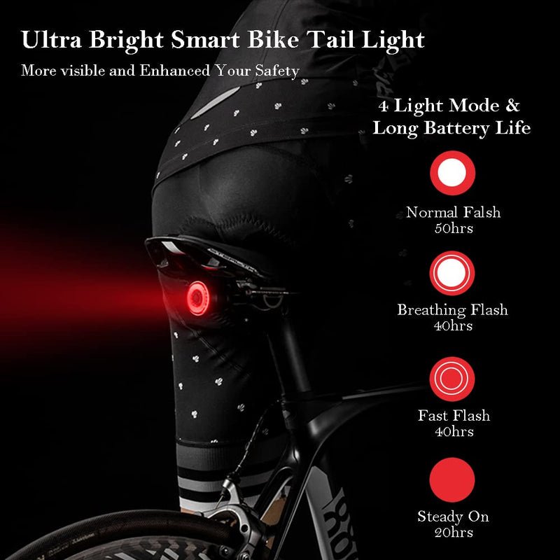 [Australia - AusPower] - G Keni Smart Bike Tail Light, Brake Sensing Rear Lights, Ultra Bright LED Warning Bicycle Flashlight, USB Rechargeable, Auto On/Off Sensor, IPX6 Waterproof, Cycling Safety Back Taillight Accessories 