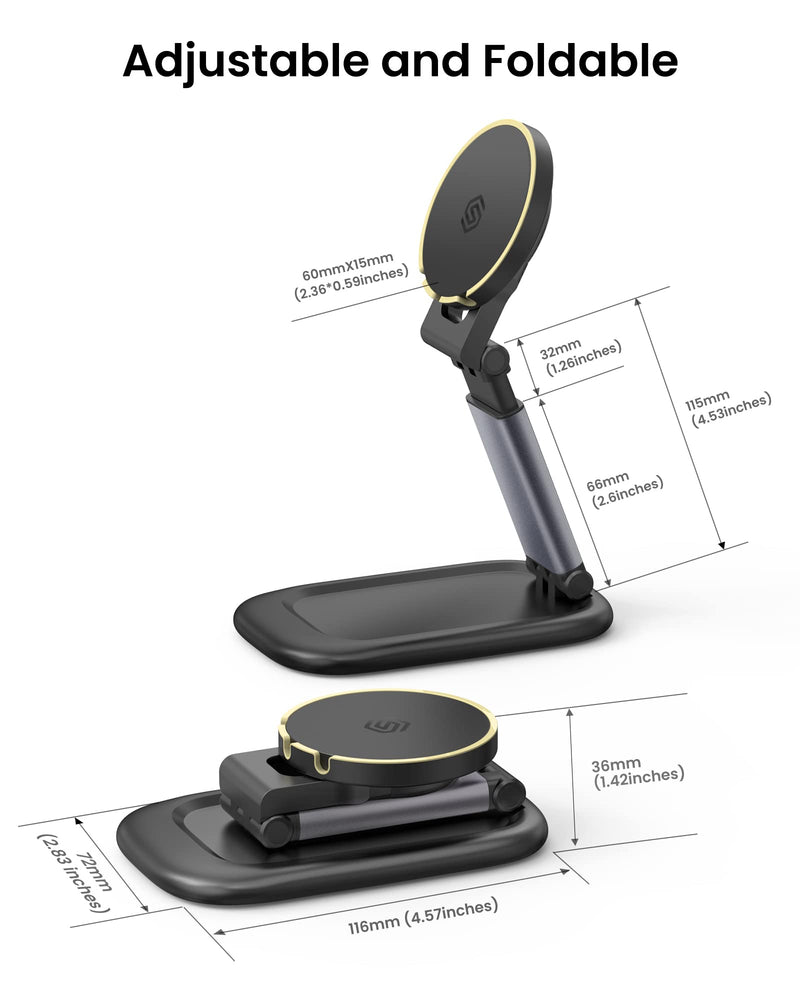 [Australia - AusPower] - SODI Magnetic Phone Stand for iPhone 14/13/12 Series, Mag-Safe Charger Compatible, Stand with Continuity Camera Mount, Foldable & Adjustable Phone Holder for Desk Accessories Cradle Dock, Black 