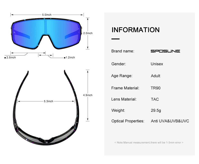 [Australia - AusPower] - SPOSUNE Polarized Cycling Glasses for Men Women , UV400 Bike Sunglasses - Sport Eyewear for Bicycle Baseball Running MTB Bc&blue Lens 