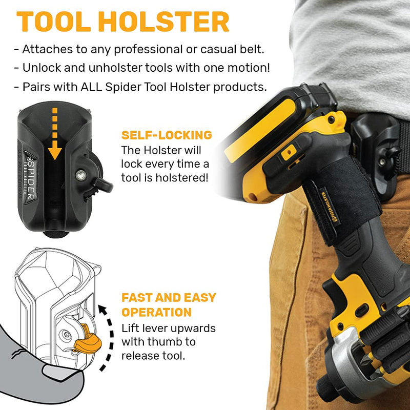 [Australia - AusPower] - Spider Tool Holster - Tape Measure Belt Holster Set - Self Locking, Quick Draw Access to Your Tape Measure, bit Box, and Other Flat surfaced Tools! 