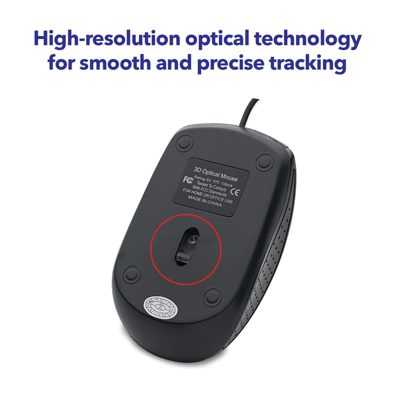 [Australia - AusPower] - Verbatim Wired Computer Mouse - Corded USB Mouse for Laptops and PCs - Right or Left Hand Use, Black Glossy Black 