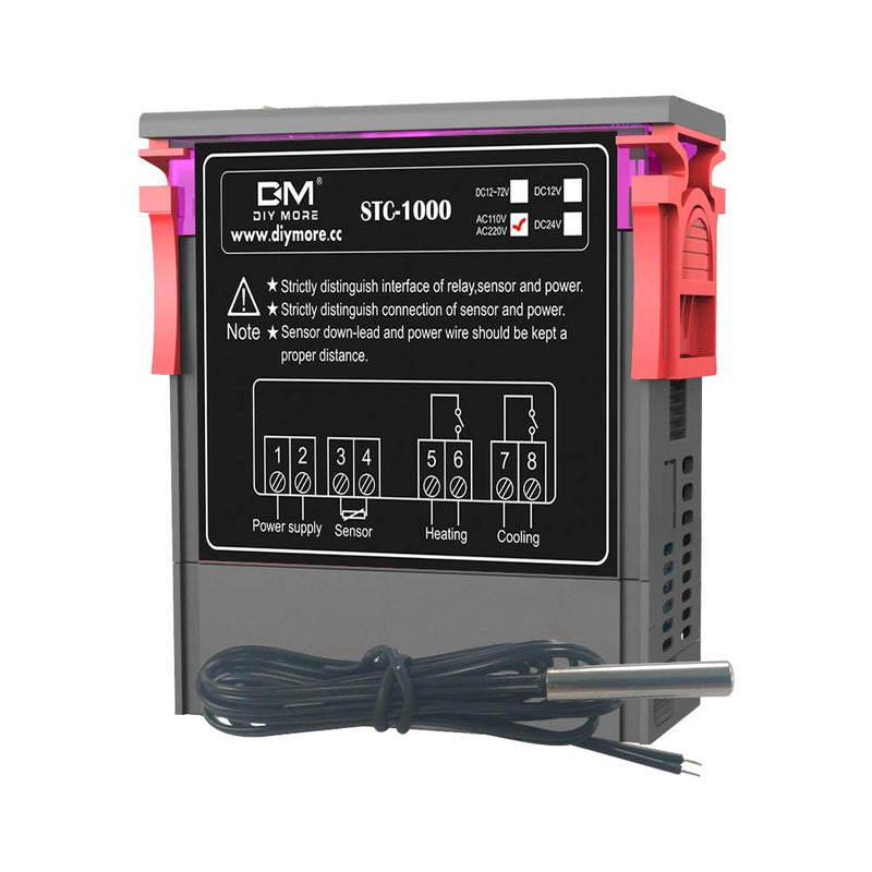 [Australia - AusPower] - diymore STC-1000 AC 10A 110V-220V All-Purpose Digital LED Temperature Controller Heating Cooling Thermostat 2 Relays Output with NTC Sensor Probe(Only Support ℃) AC 110-220V 