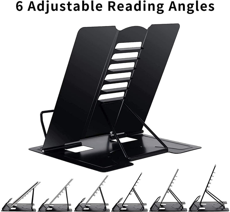 [Australia - AusPower] - MSDADA Desk Book Stand Metal Reading Rest Book Holder Adjustable Cookbook Documents Holder Portable Sturdy Bookstands for Recipes Textbooks Tablet Music Books with Page Clips (Black) Black 