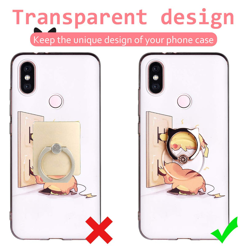 [Australia - AusPower] - Cat Phone Ring Holder - EI Sonador Clear Cell Phone Ring Holder Transparent Stand Finger Grip (1 Silver + 1 Rose Gold Cat) 1 Silver + 1 Rose Gold Cat 