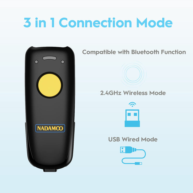 [Australia - AusPower] - NADAMOO Wireless 2D Barcode Scanner Compatible with Bluetooth, 2.4G Wireless & USB Wired Connection, Portable Bar Code Scanner for Inventory Library CMOS Image Reader for Tablet PC, Read 1D 2D QR Code 