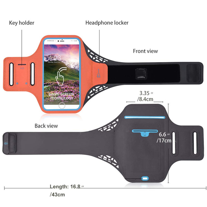 [Australia - AusPower] - Light Weight Armband Phone Holder, PIEROCK Water&Sweat Resistant Armband case Compatible iPhone & Samsung Galaxy etc for Running& Jogging&Work Out … (Orange, L) Orange L: 5.5''-6.5'' iPhone X/XS/XR MAX/8+/7+/6S+ etc 