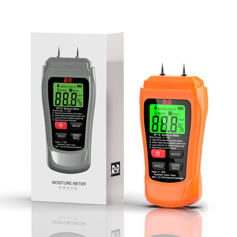 [Australia - AusPower] - Wood Moisture Meter Two Pins Wall Moisture Detector Paper Humidity Tester for Wood Building Material Firewood Moisture Meter Walls Paper Floor (Orange) Orange 