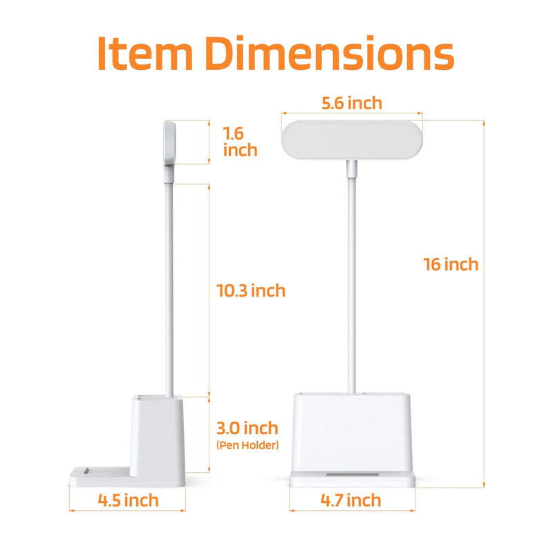 [Australia - AusPower] - LED Desk Lamp with Pen Holder, AXX Desk Light for Computer/Desktop - White, Rechargeable, Eye-Caring, Flexible Gooseneck - Bedside Table Lamp for Reading, Small Study Lamp for Kids, Home, Office, Dorm 